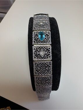 Silver Filigree Bracelet with Blue Teardrop Stone